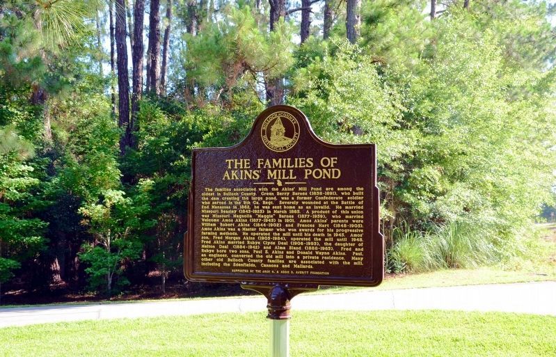 The Families of Akins’ Mill Pond Marker. Click for full size. The Families of Akins’ Mill Pond Marker image. Click for full size.