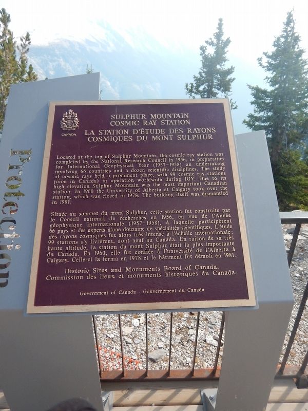 Sulphur Mountain Cosmic Ray Station Marker. Click for full size. Sulphur Mountain Cosmic Ray Station Marker image. Click for full size.