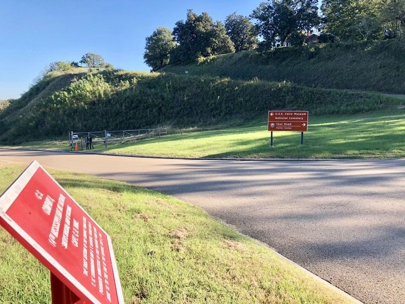 View of marker looking north towards Fort Hill.. Click for full size. View of marker looking north towards Fort Hill. image. Click for full size.