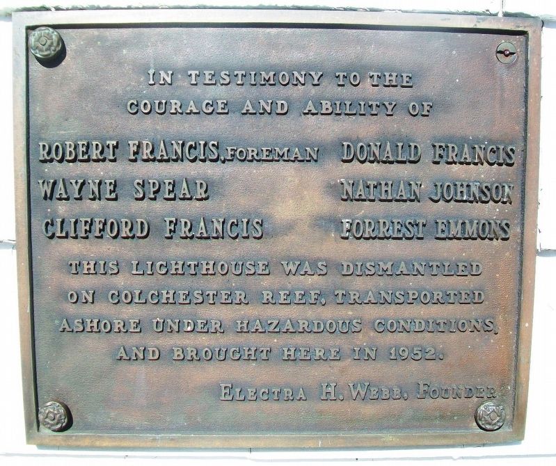 Colchester Reef Lighthouse Relocation Marker image. Click for full size.