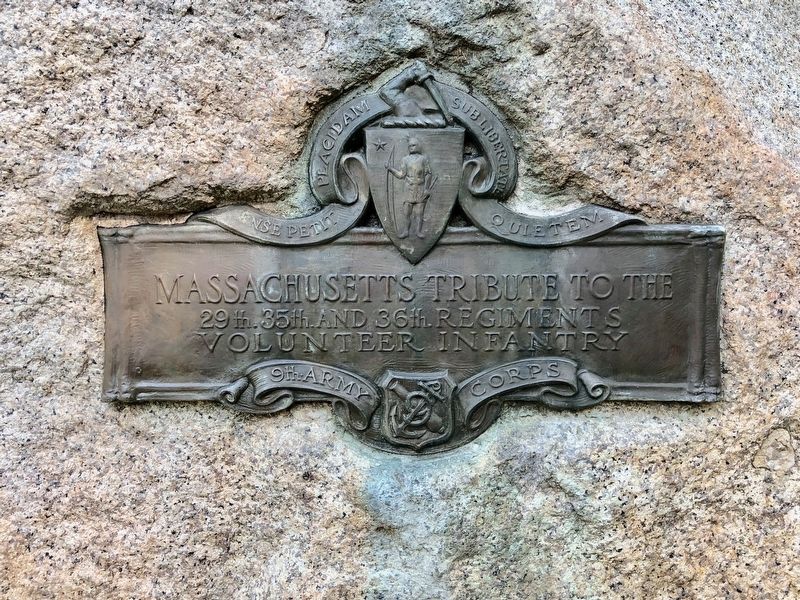 Massachusetts Tribute to the 29th, 35th and 36th Regiments Volunteer Infantry Marker. Click for full size. Massachusetts Tribute to the 29th, 35th and 36th Regiments Volunteer Infantry Marker image. Click for full size.