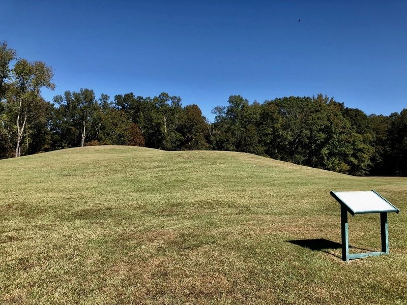 View of marker with Mound B in the background. image. Click for full size.