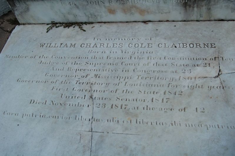 William Charles Cole Claiborne Marker image. Click for full size.
