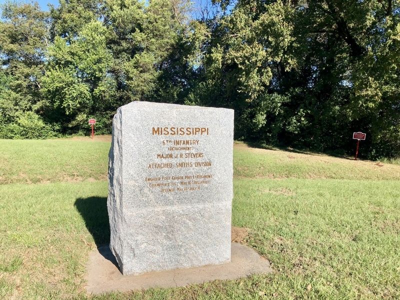 Mississippi 6th Infantry marker with trench line markers in background. image. Click for full size.
