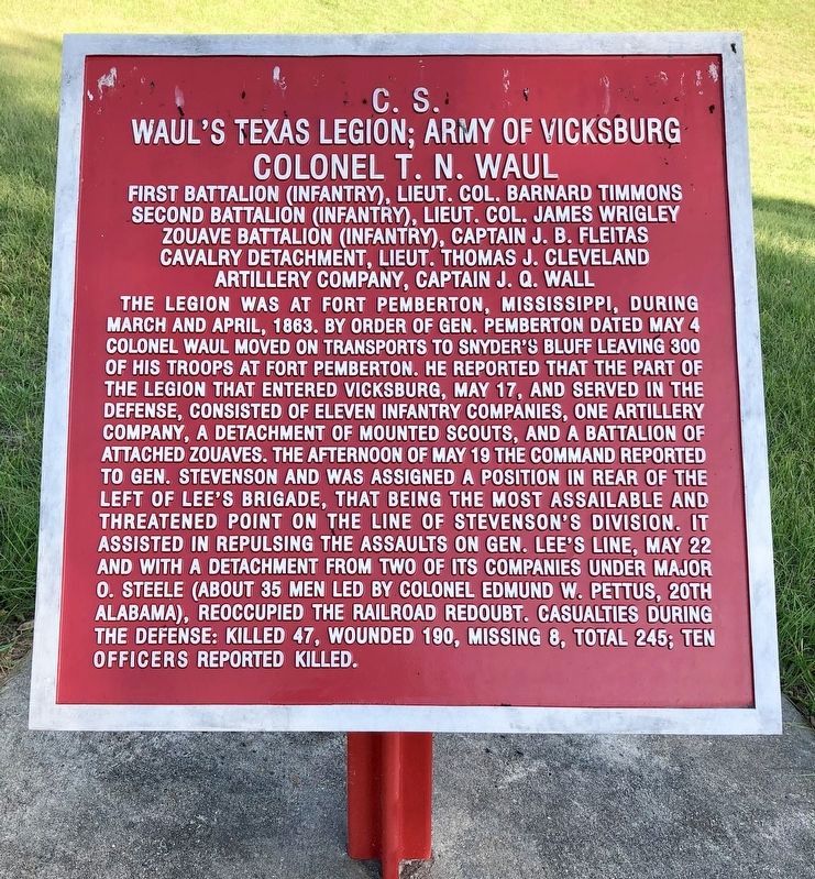 C.S. Waul's Texas Legion; Army of Vicksburg Marker image. Click for full size.