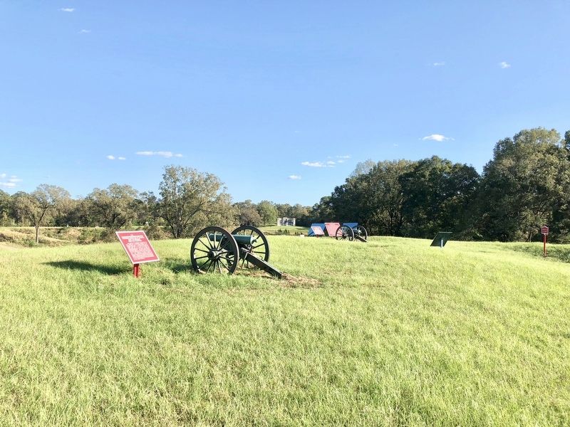 View of marker (on right) atop the Railroad Redoubt.. Click for full size. View of marker (on right) atop the Railroad Redoubt. image. Click for full size.