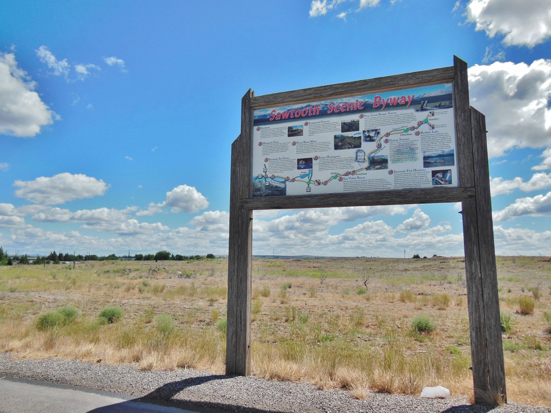 Sawtooth Scenic Byway Marker (<i>wide view</i>) image. Click for full size.