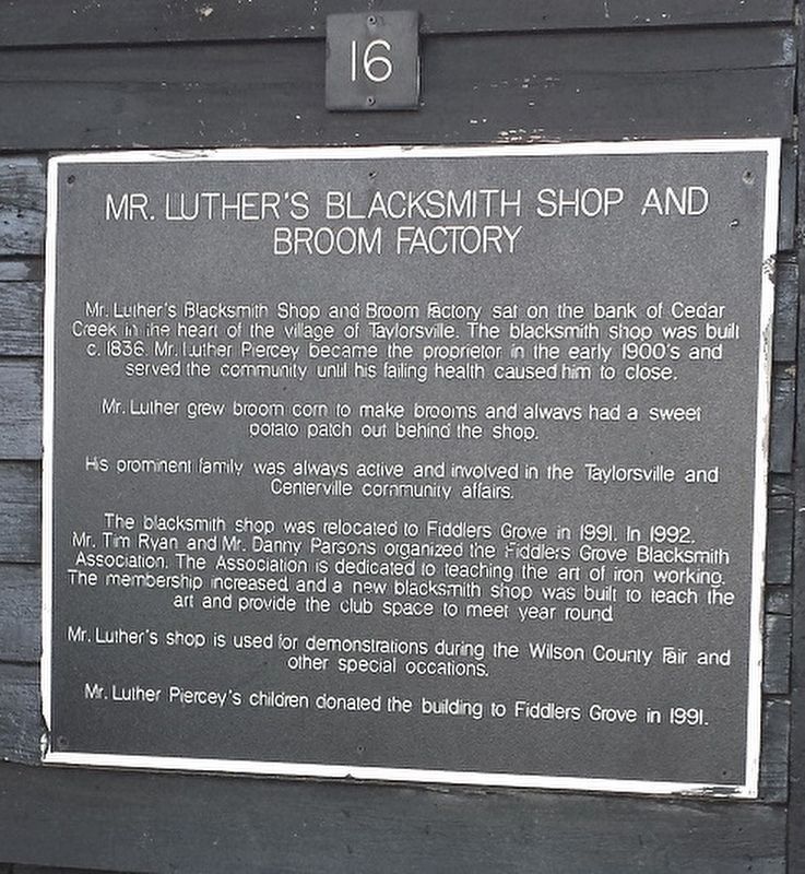 Mr. Luther's Blacksmith Shop and Broom Factory Marker image. Click for full size.