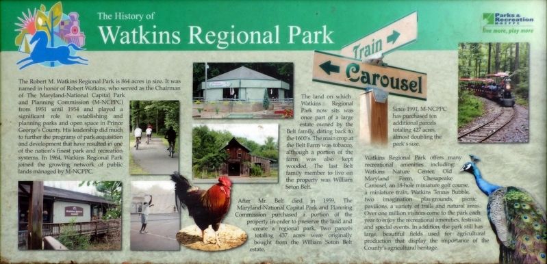 The History of Watkins Regional Park Marker image. Click for full size.