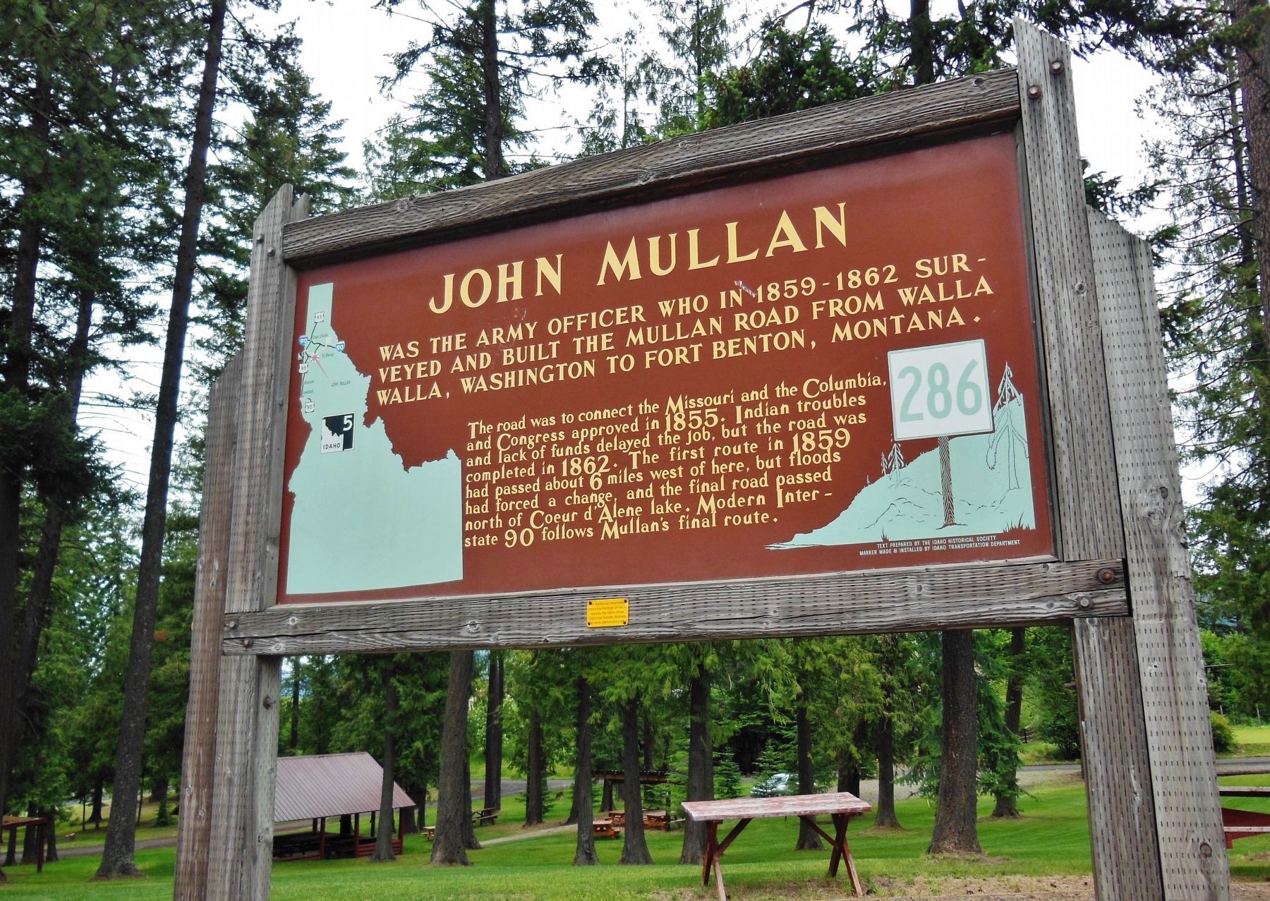 John Mullan Marker (<i>wide view showing Mullen Historical Park in background</i>) image. Click for full size.