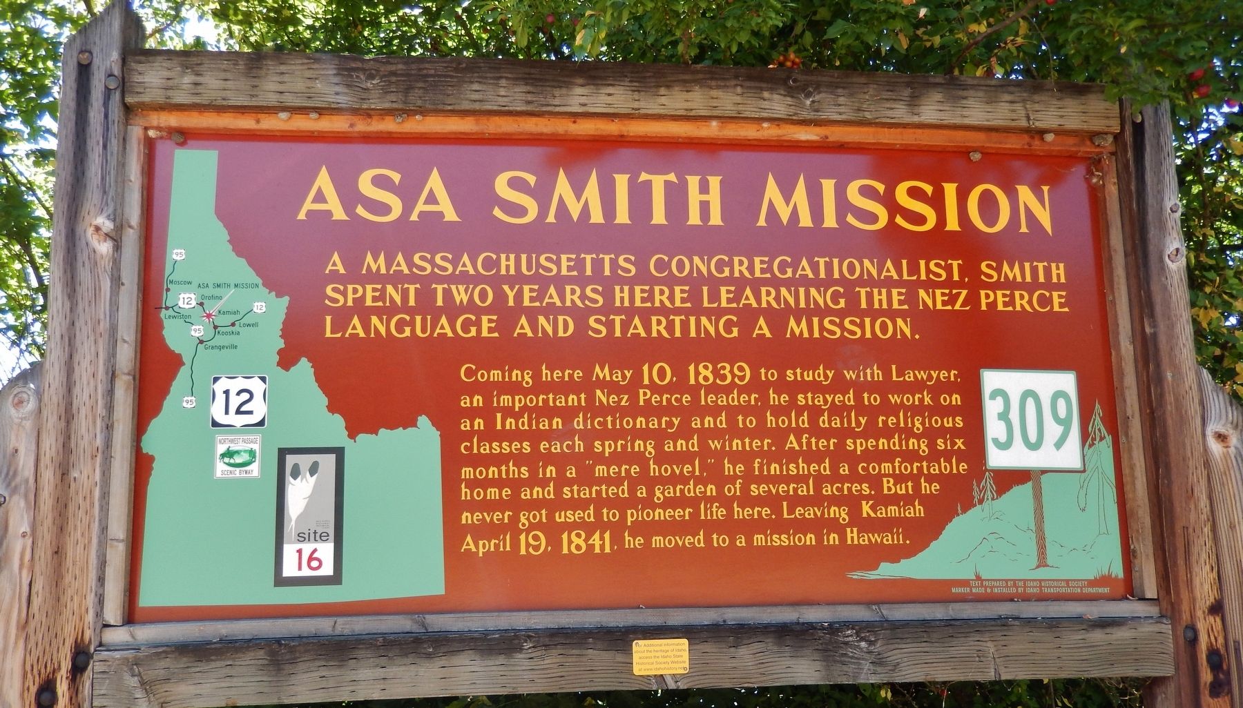 Asa Smith Mission Marker. Click for full size. Asa Smith Mission Marker image. Click for full size.