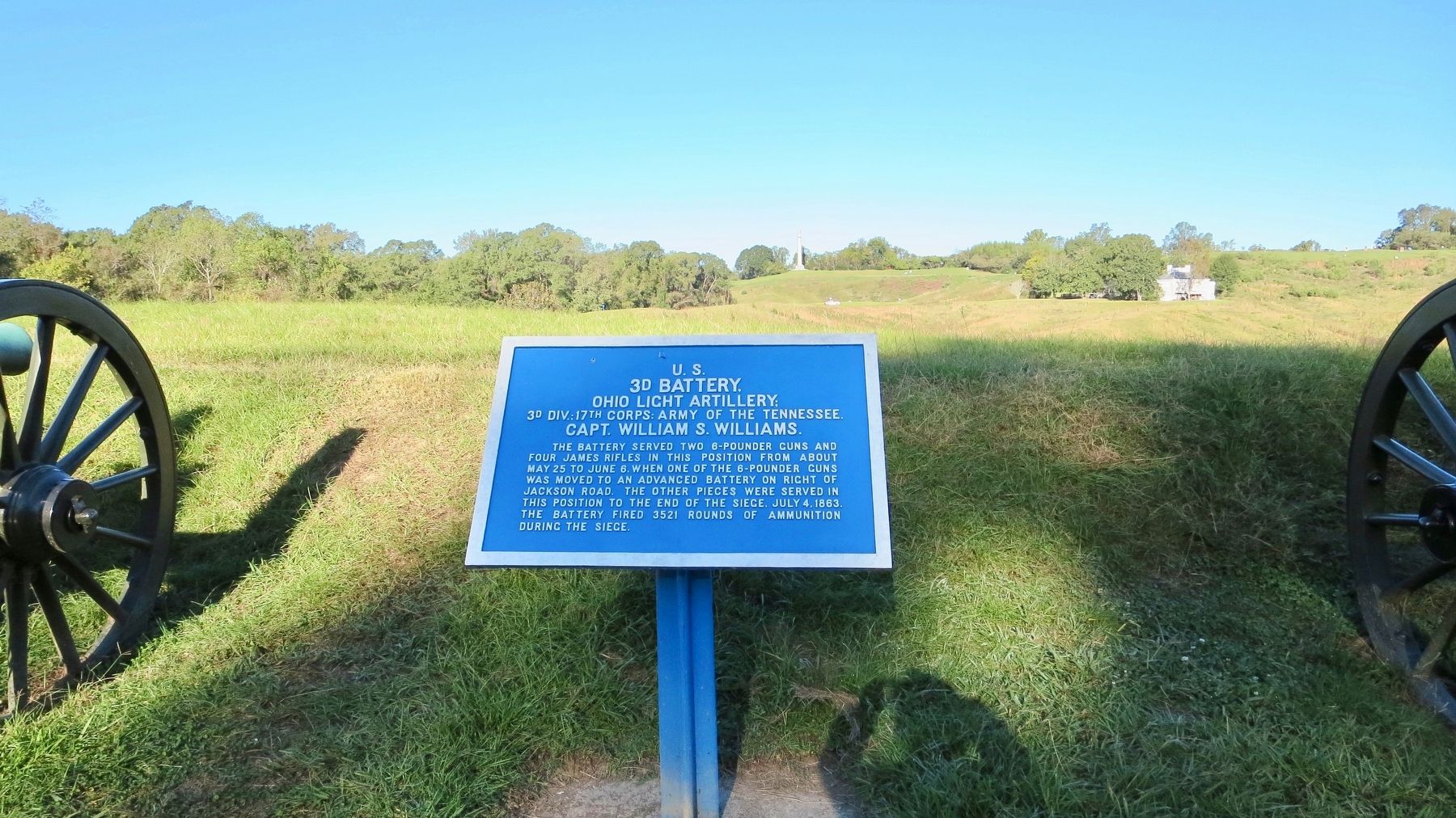 View past marker towards former park museum & headquarters (ca. 1937) on right in distance. image. Click for full size.