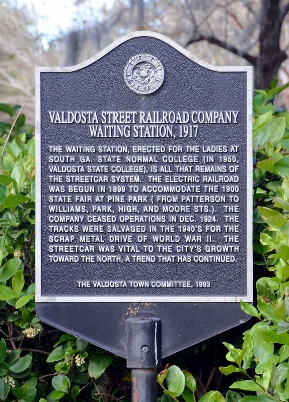 Valdosta Street Railroad Company Waiting Station, 1917 Marker. Click for full size. Valdosta Street Railroad Company Waiting Station, 1917 Marker image. Click for full size.