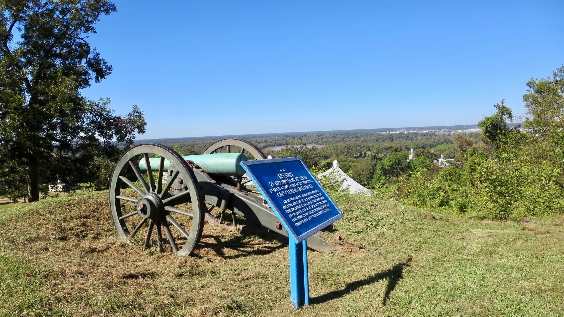 View of marker looking west towards the Yazoo River, with the USS Cairo exhibit just below. image. Click for full size.