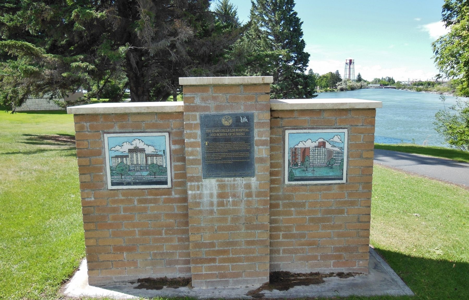 The Idaho Falls LDS Hospital and School of Nursing Marker (<i>wide view</i>). Click for full size. The Idaho Falls LDS Hospital and School of Nursing Marker (<i>wide view</i>) image. Click for full size.