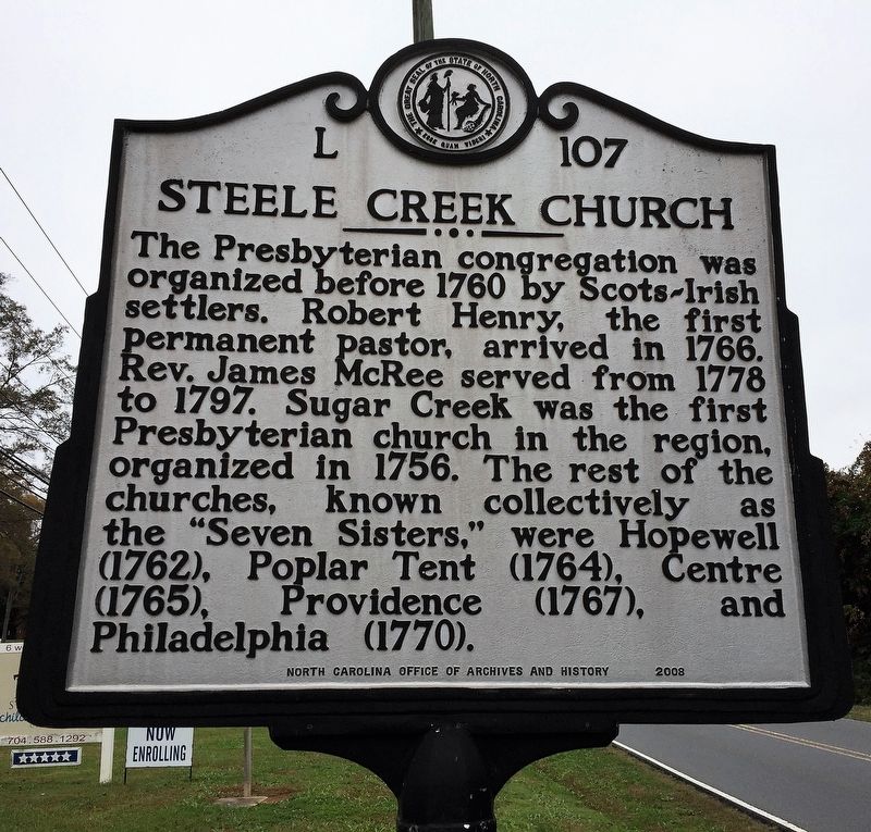 Steele Creek Church - Intersection of Steele Creek Road and Steele Creek Presbyterian Church Marker image. Click for full size.