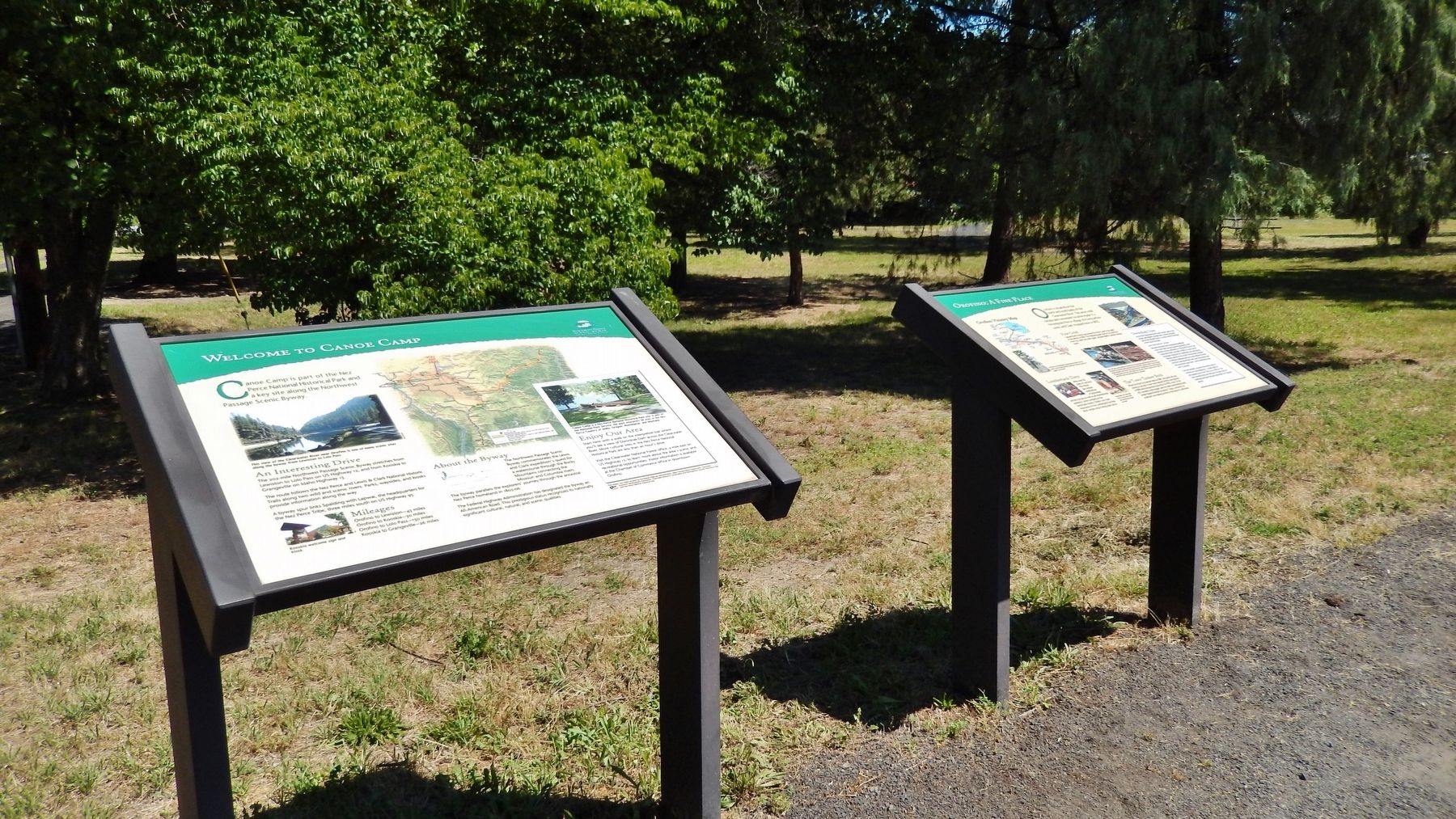 Welcome to Canoe Camp Marker (<i>wide view showing adjacent marker</i>). Click for full size. Welcome to Canoe Camp Marker (<i>wide view showing adjacent marker</i>) image. Click for full size.