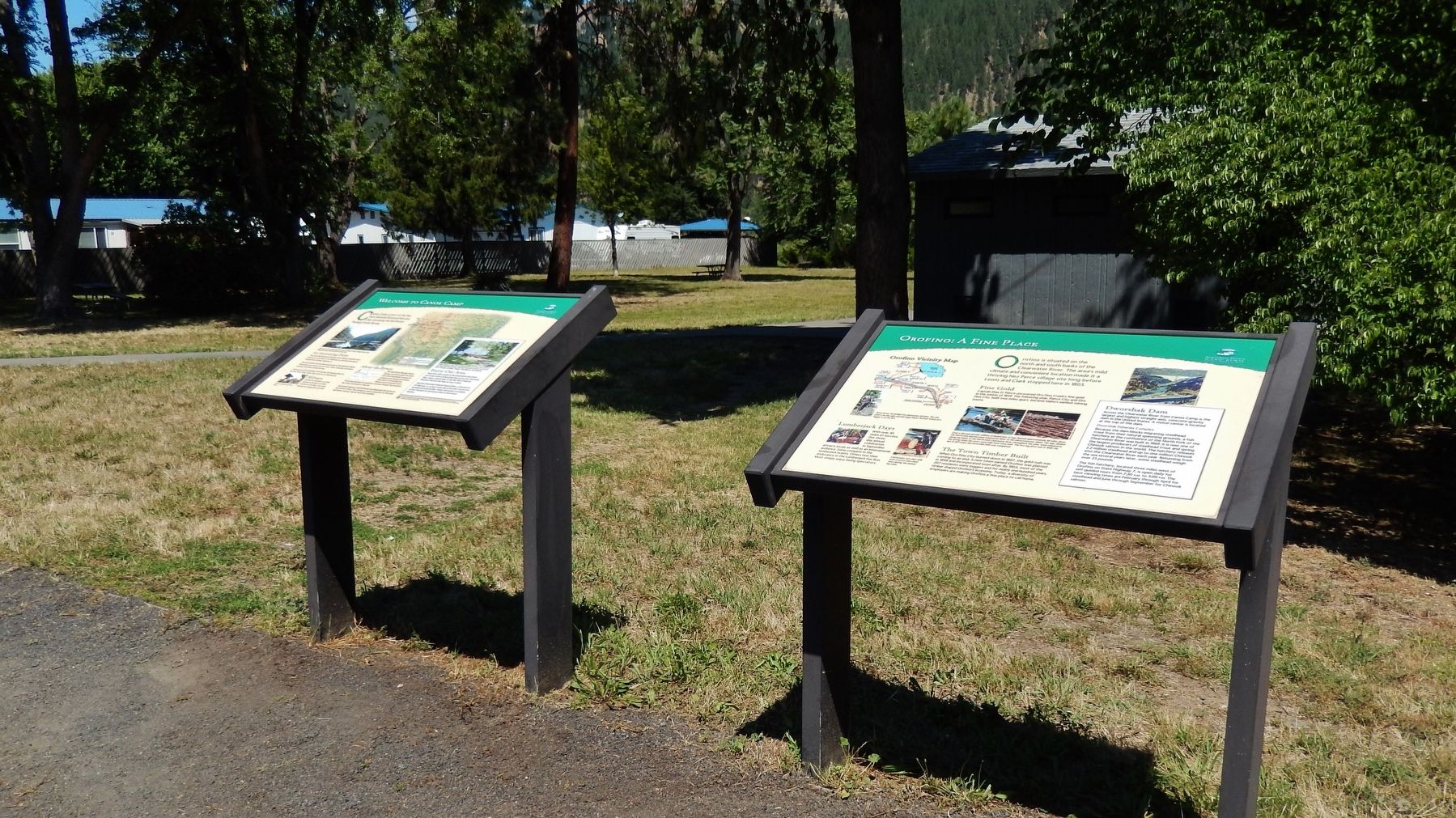 Orofino: A Fine Place Marker (<i>wide view showing adjacent marker</i>) image. Click for full size.