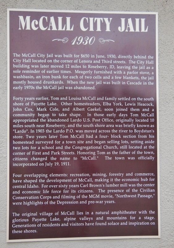 McCall City Jail Marker. Click for full size. McCall City Jail Marker image. Click for full size.