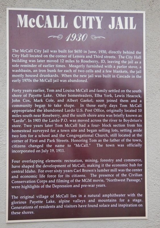McCall City Jail Marker image. Click for full size.