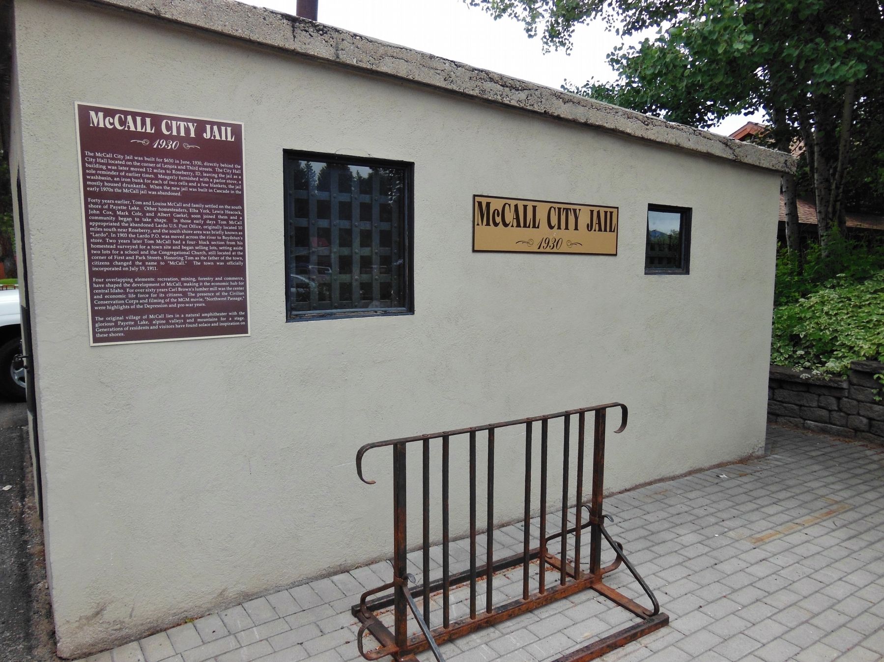 McCall City Jail Marker (<i>wide view</i>). Click for full size. McCall City Jail Marker (<i>wide view</i>) image. Click for full size.