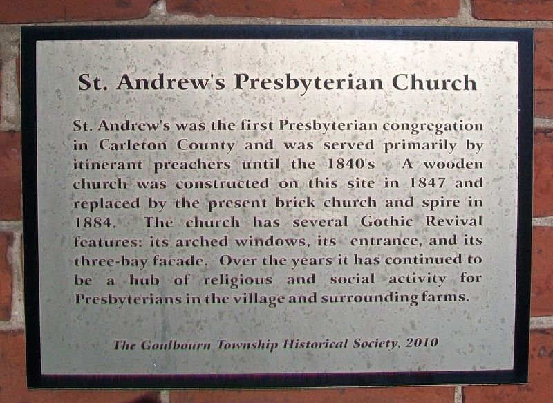 St. Andrew's Presbyterian Church Marker image. Click for full size.