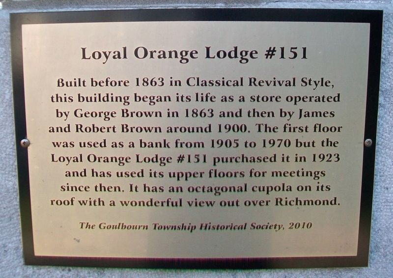 Loyal Orange Lodge #151 Marker. Click for full size. Loyal Orange Lodge #151 Marker image. Click for full size.