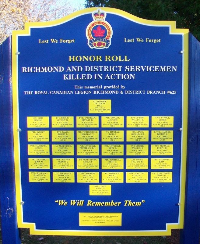War Memorial Honor Roll. Click for full size. War Memorial Honor Roll image. Click for full size.