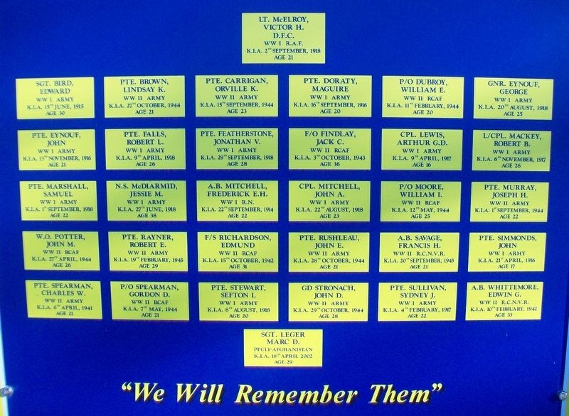 War Memorial Honor Roll Detail. Click for full size. War Memorial Honor Roll Detail image. Click for full size.