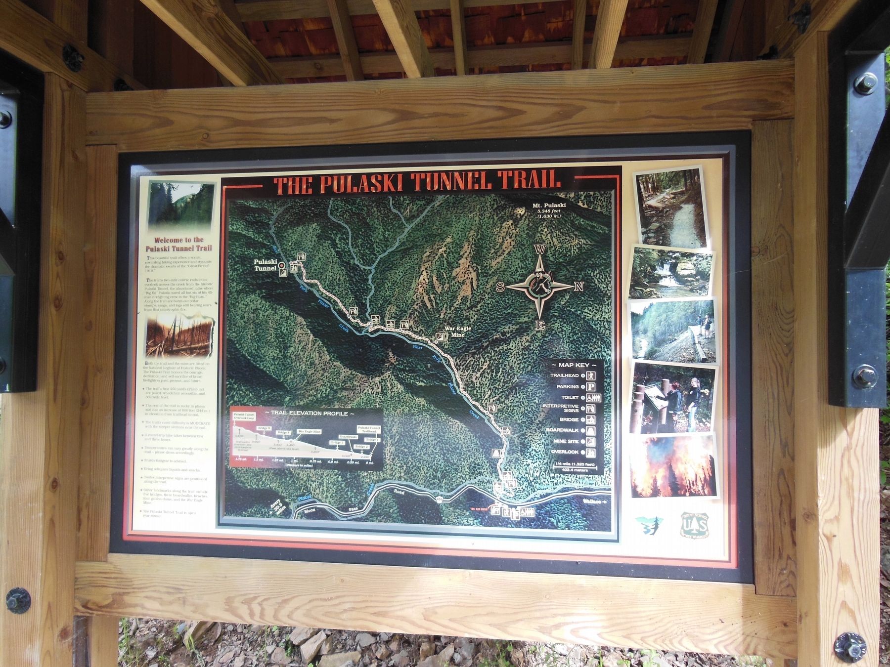 The Pulaski Tunnel Trail Marker (<i>wide view</i>) image. Click for full size.