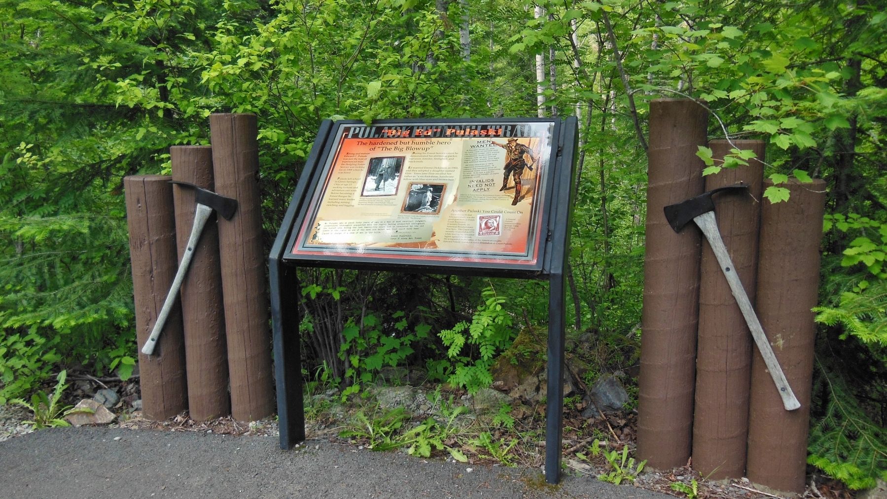 "Big Ed" Pulaski Marker (<i>wide view</i>). Click for full size. "Big Ed" Pulaski Marker (<i>wide view</i>) image. Click for full size.