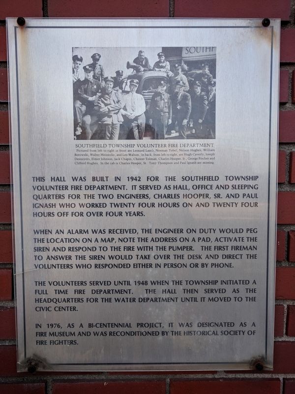 Southfield Township Volunteer Fire Department Marker. Click for full size. Southfield Township Volunteer Fire Department Marker image. Click for full size.