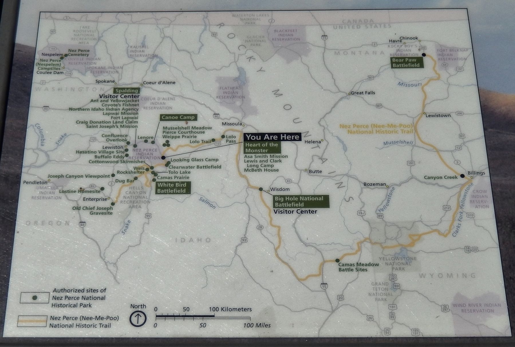Nez Perce National Historical Park Marker (<i>map detail</i>) image. Click for full size.