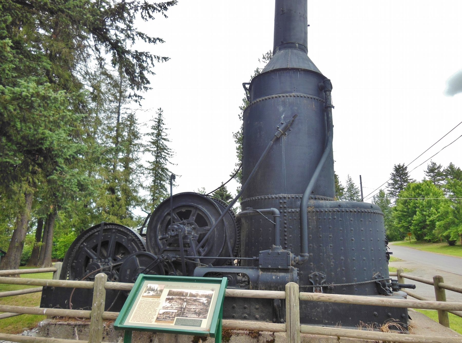 Willamette Steam Donkey Engine Marker (<i>wide view</i>) image. Click for full size.