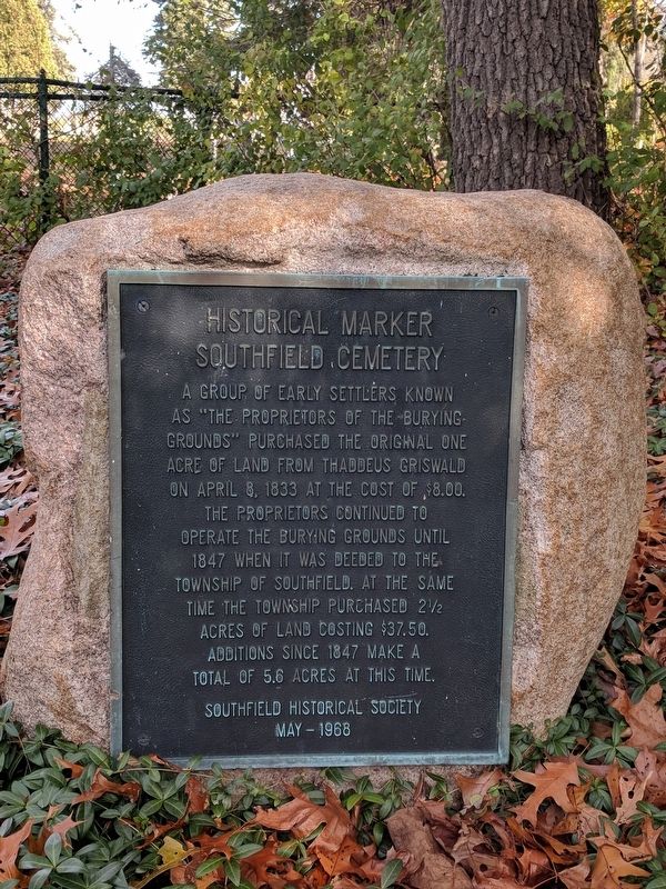 Southfield Cemetery Marker. Click for full size. Southfield Cemetery Marker image. Click for full size.