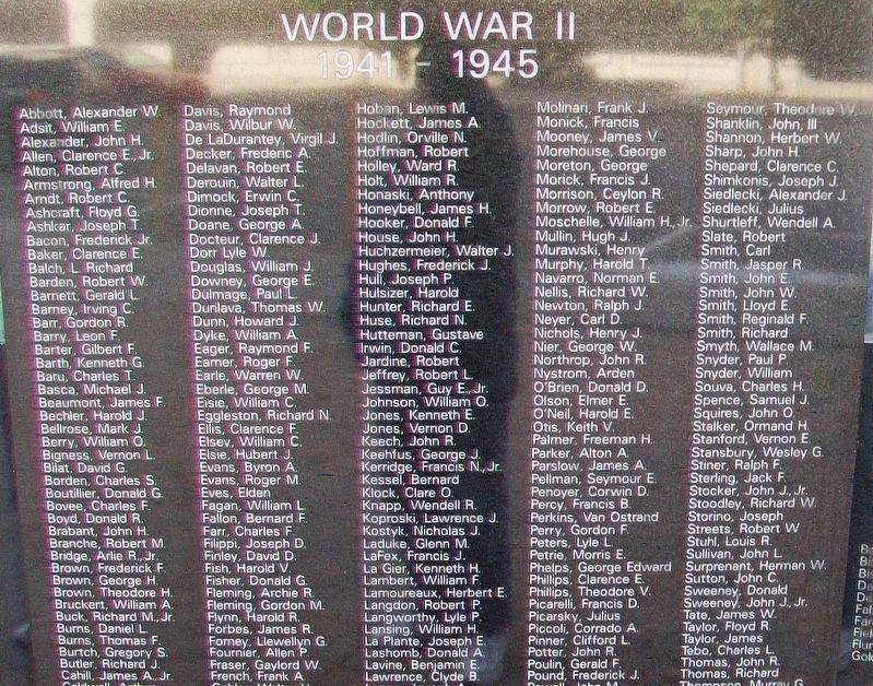 War Memorial World War II Honored Dead. Click for full size. War Memorial World War II Honored Dead image. Click for full size.
