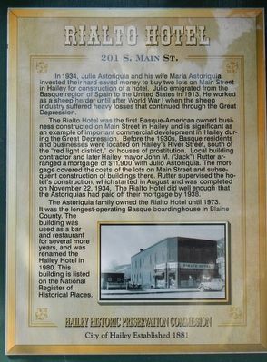 Rialto Hotel Marker. Click for full size. Rialto Hotel Marker image. Click for full size.