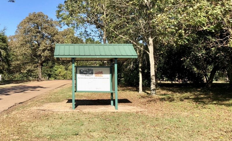 View of marker, in kiosk, looking north on Adams Lane. image. Click for full size.
