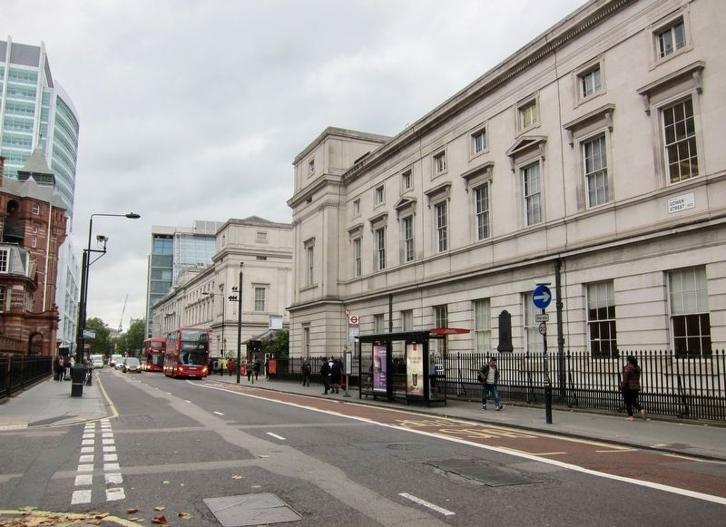 Richard Trevithick Marker - Wide View, Looking North on Gower Street. Click for full size. Richard Trevithick Marker - Wide View, Looking North on Gower Street image. Click for full size.
