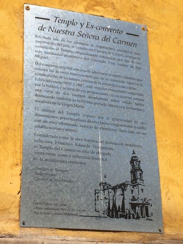 The Temple and Ex-convent of Our Lady of Carmen Marker image. Click for full size.