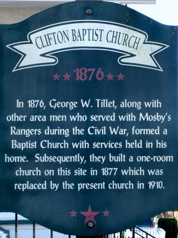 Clifton Baptist Church Marker image. Click for full size.