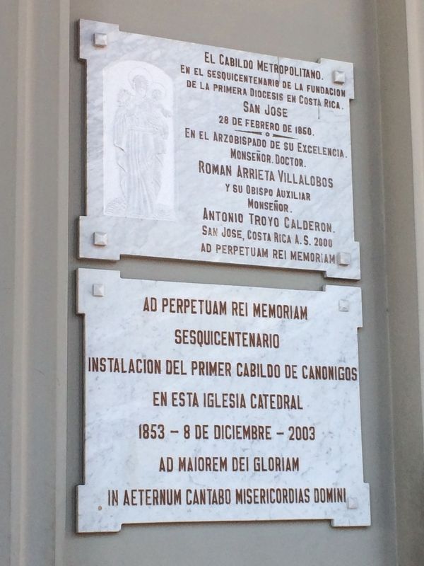 The 150th Anniversary of the First Catholic Diocese in Costa Rica Marker. Click for full size. The 150th Anniversary of the First Catholic Diocese in Costa Rica Marker image. Click for full size.