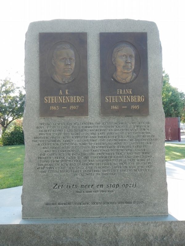 A.K. Steunenberg and Frank Steunenberg Monument. Click for full size. A.K. Steunenberg and Frank Steunenberg Monument image. Click for full size.