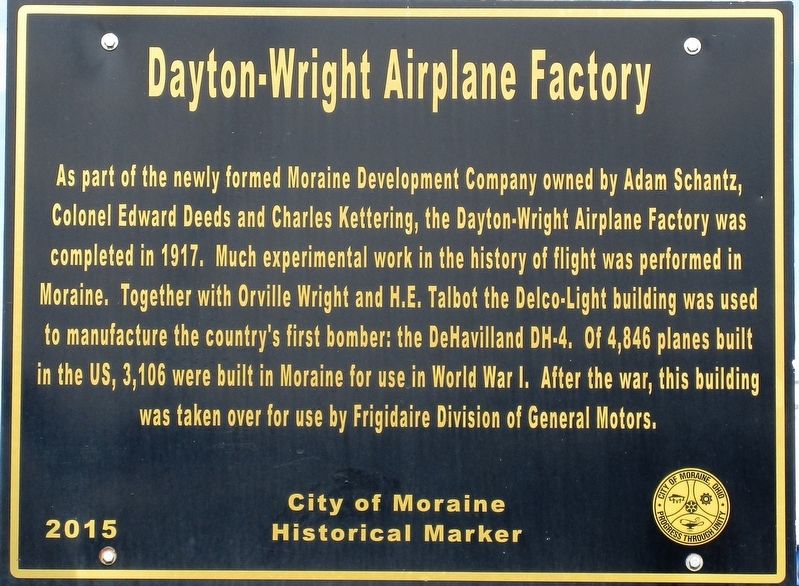 Dayton-Wright Airplane Factory Marker image. Click for full size.