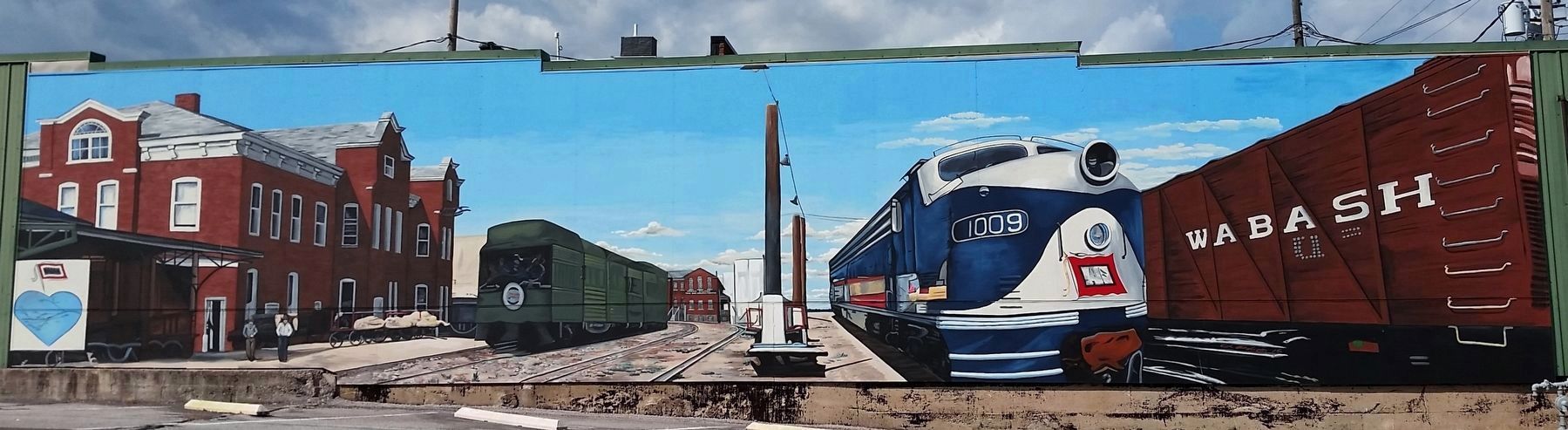 Moberly Railroad Depot Mural (<i>across street from the marker</i>) image. Click for full size.