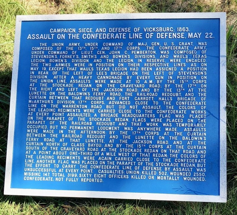 Assault on the Confederate Line of Defense, May 22. Marker image. Click for full size.