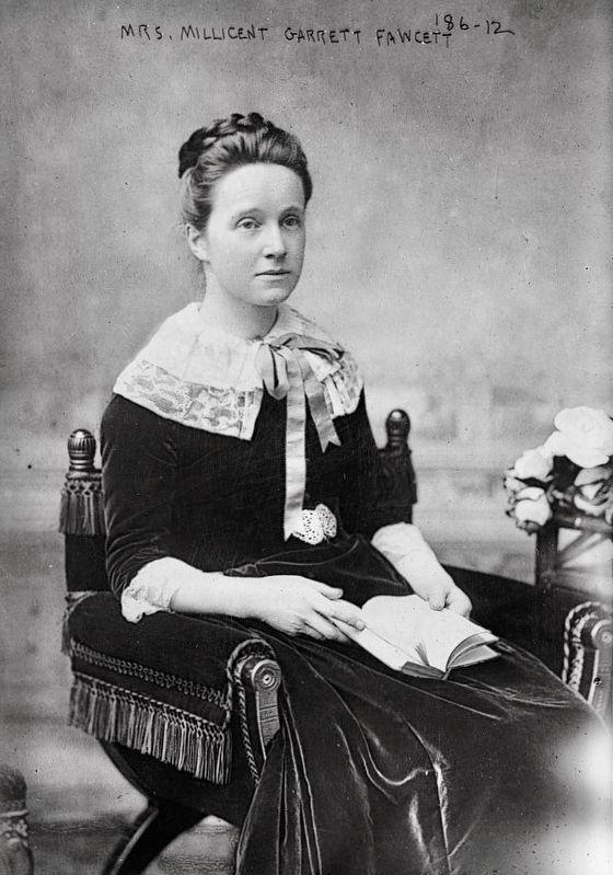 <i>Mrs. Millicent Garrett Fawcett, seated with book</i> image. Click for full size.