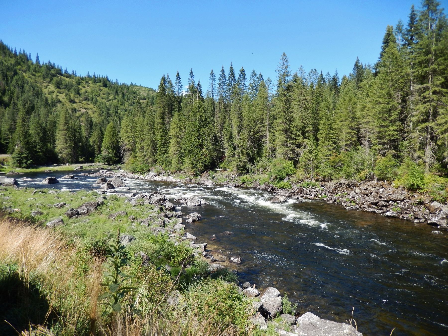 Lochsa River (<i>view north from the marker</i>). Click for full size. Lochsa River (<i>view north from the marker</i>) image. Click for full size.