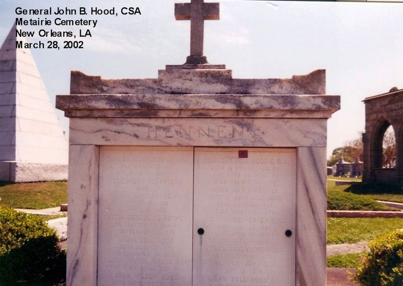 Gen. Hood crypt is in Metaire Cemetery, New Orleans LA. Click for full size. Gen. Hood crypt is in Metaire Cemetery, New Orleans LA image. Click for full size.