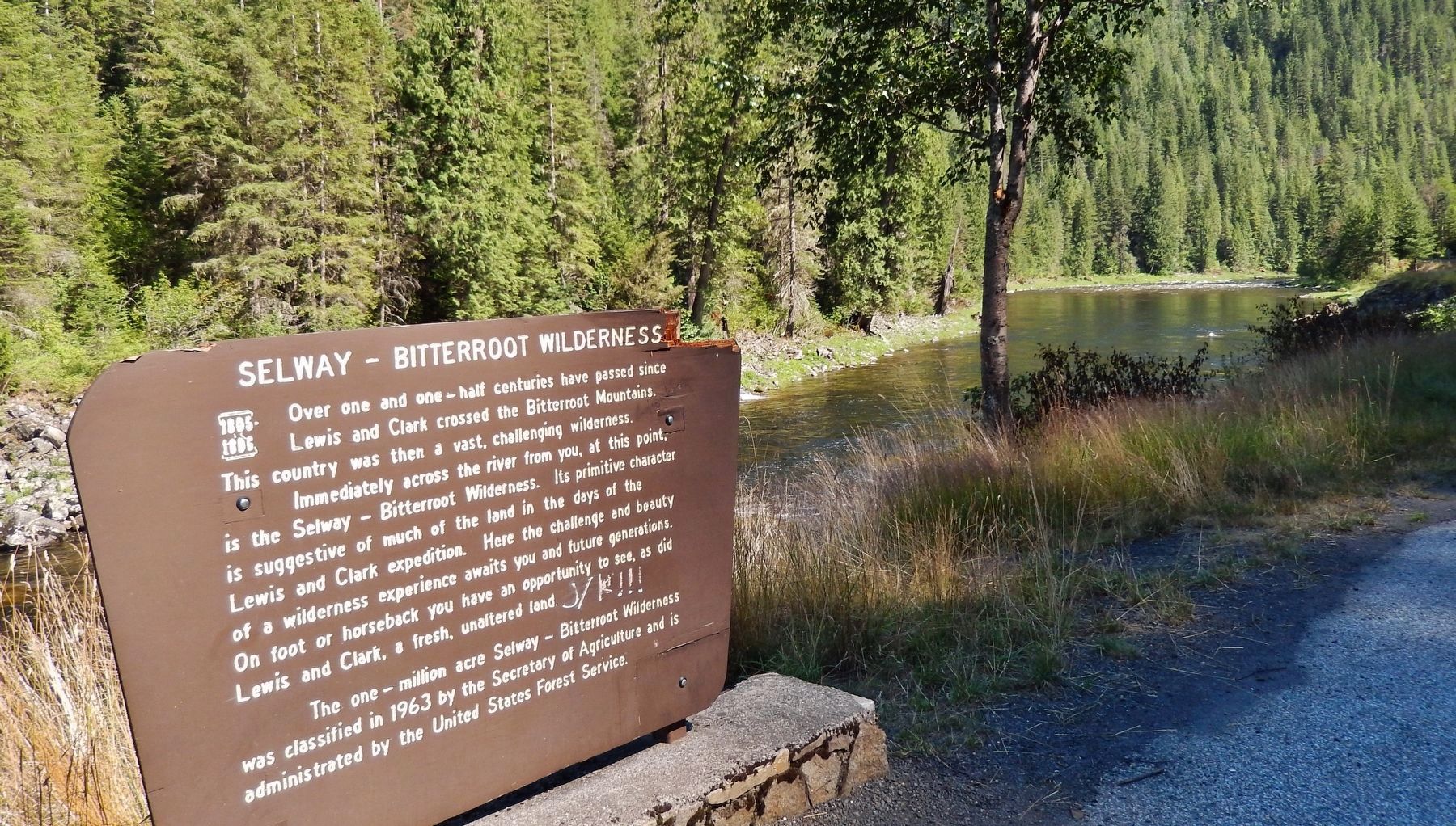 Selway - Bitterroot Wilderness Marker (<i>wide view looking south across Lochsa River</i>) image. Click for full size.